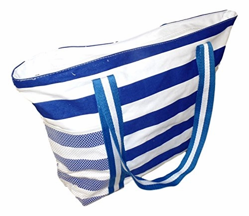 100% Cotton Stripe X-Large Beach Bag (Blue - Embroidered Monogram)