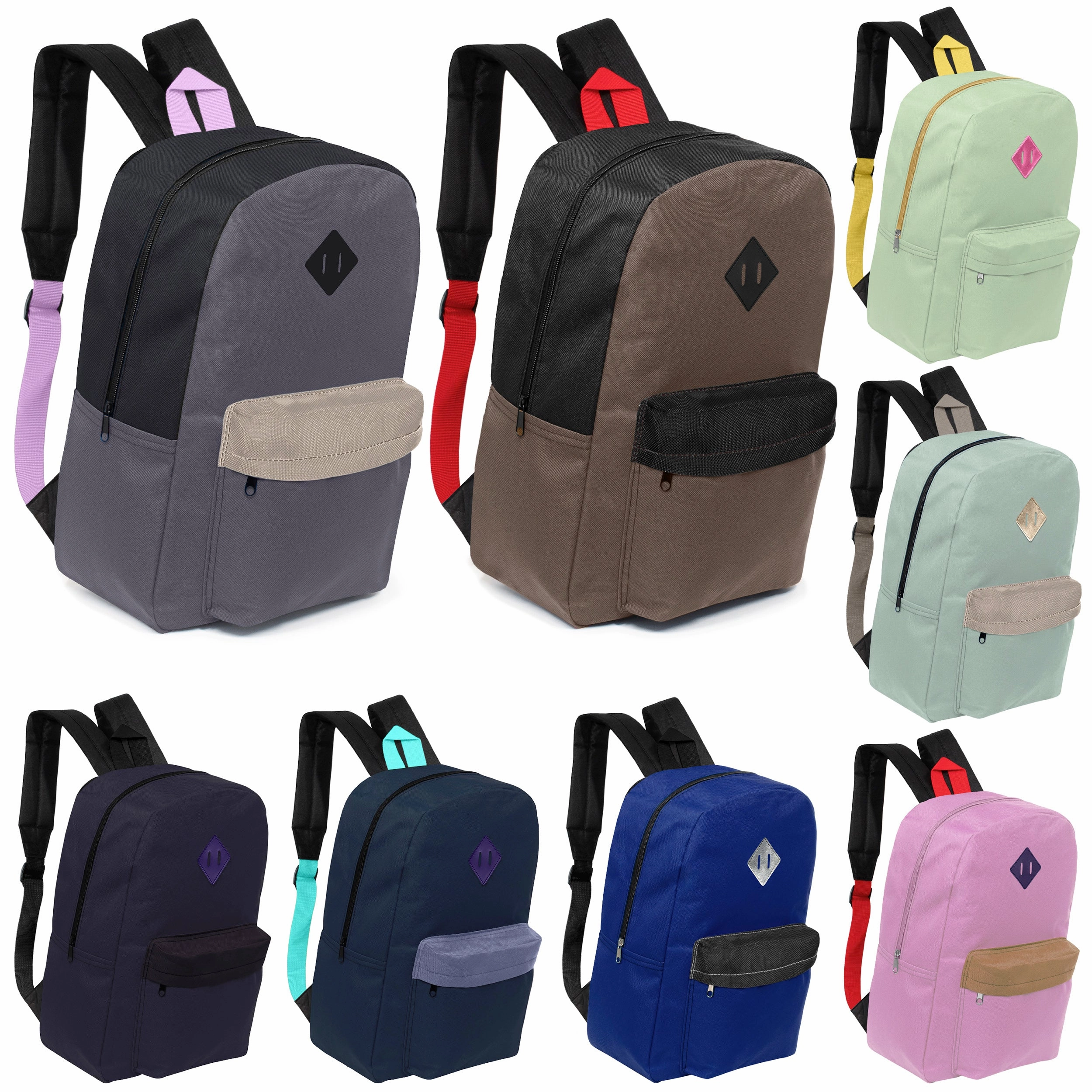 17 Kids Wholesale Backpack in 8 Colors | Padded Back & Diamond Patch  Bulk Case of 24