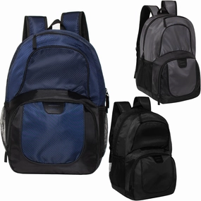 18" Deluxe Padded Back Wholesale Nylon Backpack with Laptop Pocket & Organizer - Bulk Case of 24