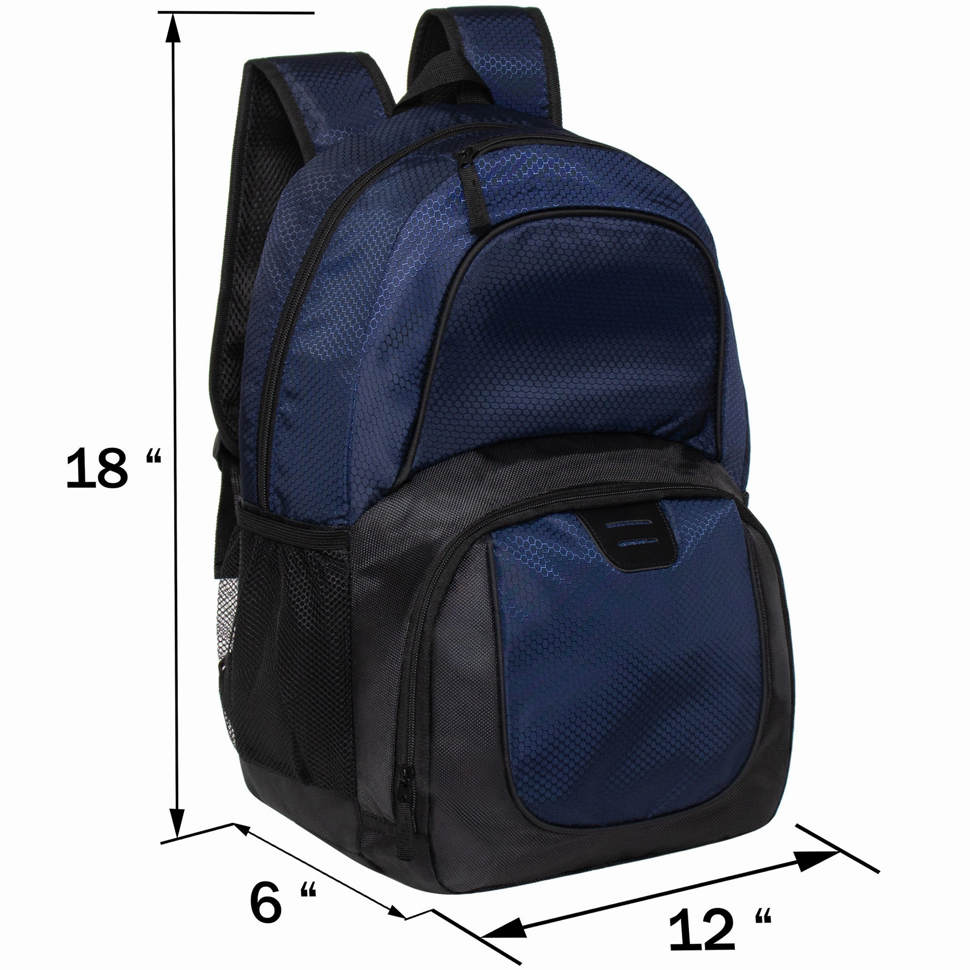 18" Deluxe Padded Back Wholesale Nylon Backpack with Laptop Pocket & Organizer - Bulk Case of 24