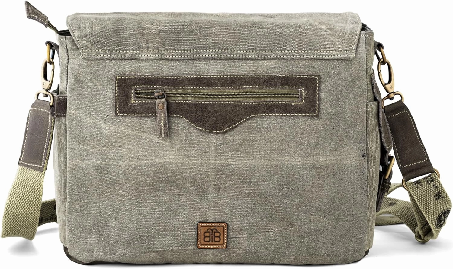 3B-Upcycled Vintage Military Leather Canvas Shoulder Bag Laptop Messenger Bags Medium Crossbody Purse, Boho Bag with 2 Straps