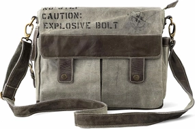 3B-Upcycled Vintage Military Leather Canvas Shoulder Bag Laptop Messenger Bags Medium Crossbody Purse, Boho Bag with 2 Straps