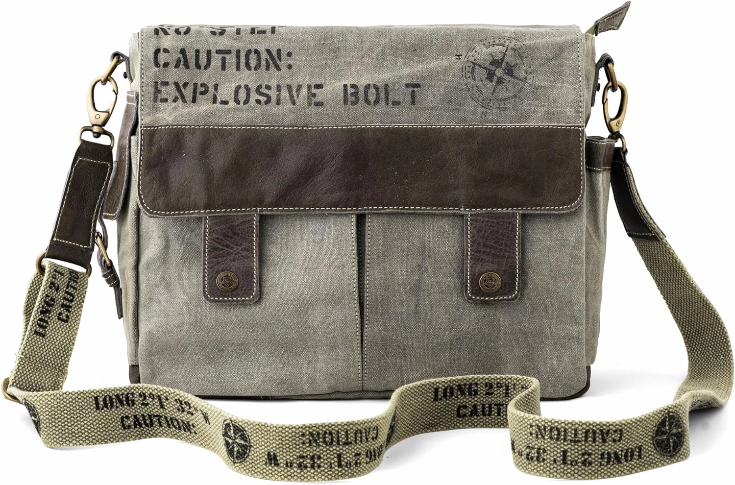 3B-Upcycled Vintage Military Leather Canvas Shoulder Bag Laptop Messenger Bags Medium Crossbody Purse, Boho Bag with 2 Straps
