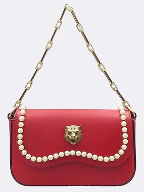 476804 Red color tiger chain clutch and shoulder bag