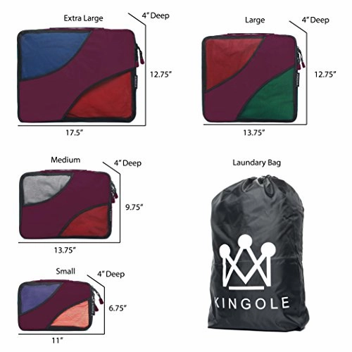 4 Set Packing Cubes Travel Luggage Packing Organizer with Laundry Bag 7 Colors Nylon YKK Zippers