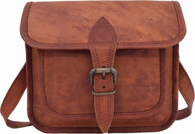 9 Inch Mini Vintage Leather Crossbody Sling Bag Teen Boys Girls Satchel Handbag Messenger Bags, Brown