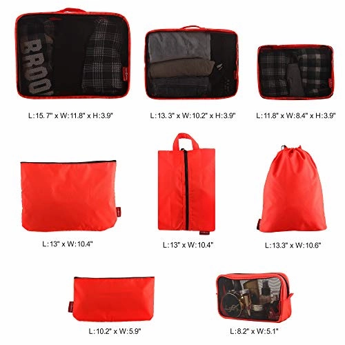 9 Set Packing Cubes, CHICMODA Travel Packing Organizers with Toiletry Bag, Red