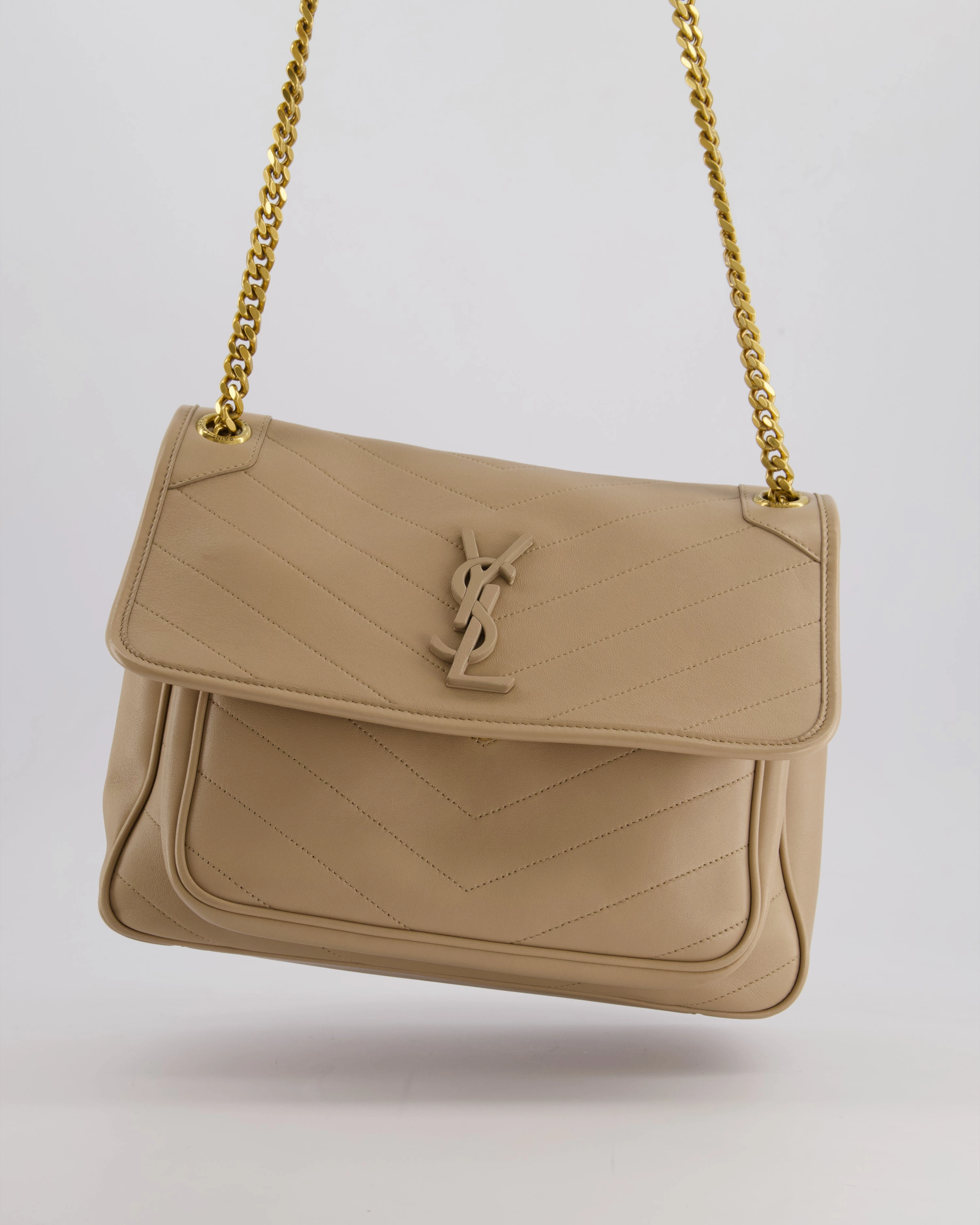 *HOT* Saint Laurent Beige Niki Medium YSL Leather Shoulder Bag in Calfskin Leather with Gold Hardware RRP 2,430