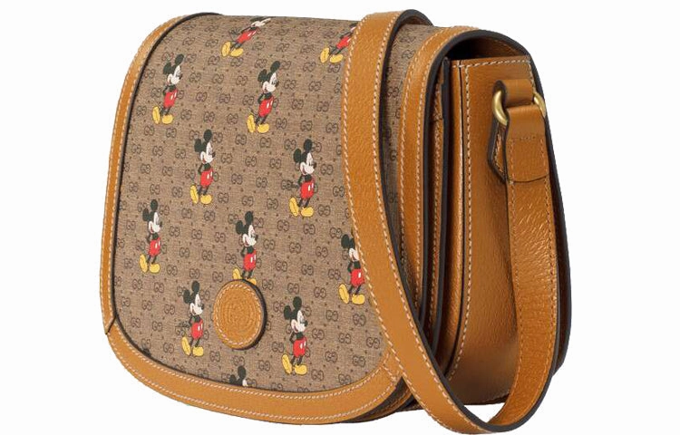 (WMNS) GUCCI x Disney Crossover Mickey Mouse Printing Logo Leather Logo Canvas Saddle Bag Shoulder Messenger Bag Small Unisex Ebony / Brown 602694-HWUBM-8559