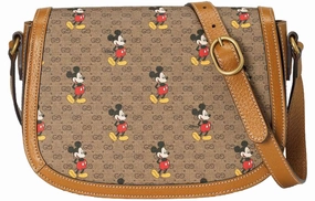 (WMNS) GUCCI x Disney Crossover Mickey Mouse Printing Logo Leather Logo Canvas Saddle Bag Shoulder Messenger Bag Small Unisex Ebony / Brown 602694-HWUBM-8559