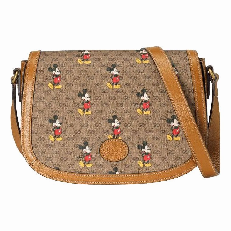 (WMNS) GUCCI x Disney Crossover Mickey Mouse Printing Logo Leather Logo Canvas Saddle Bag Shoulder Messenger Bag Small Unisex Ebony / Brown 602694-HWUBM-8559