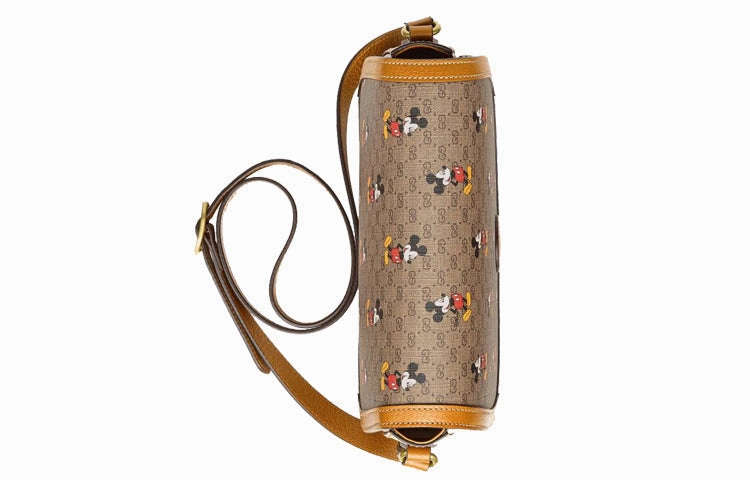 (WMNS) GUCCI x Disney Crossover Mickey Mouse Printing Logo Leather Logo Canvas Saddle Bag Shoulder Messenger Bag Small Unisex Ebony / Brown 602694-HWUBM-8559
