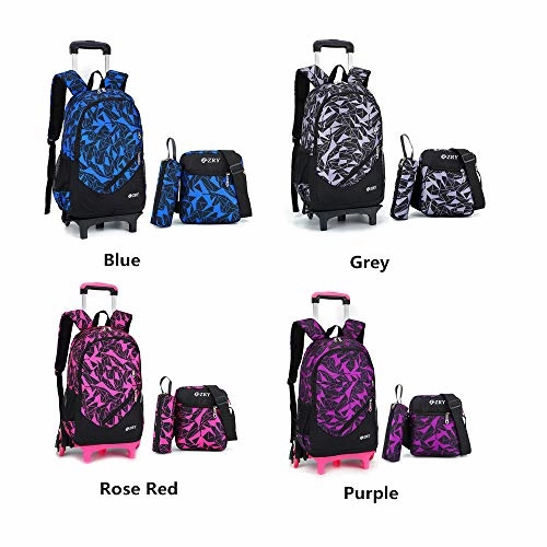 Adanina 3Pcs Geometric Prints Elementary Students Rolling Backpack School Bag With Wheels Trolley