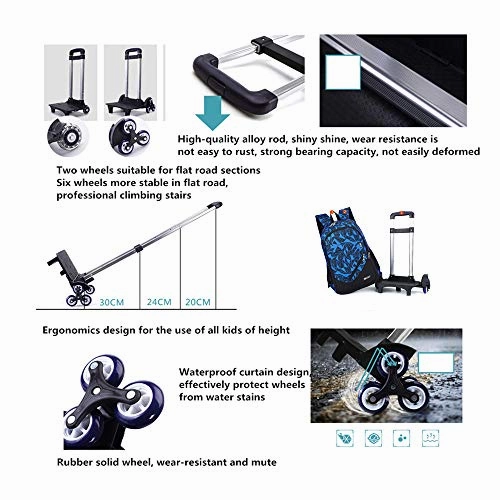 Adanina 3Pcs Geometric Prints Elementary Students Rolling Backpack School Bag With Wheels Trolley