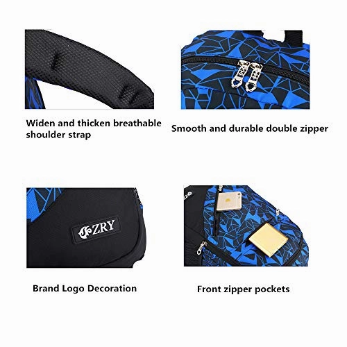 Adanina 3Pcs Geometric Prints Elementary Students Rolling Backpack School Bag With Wheels Trolley