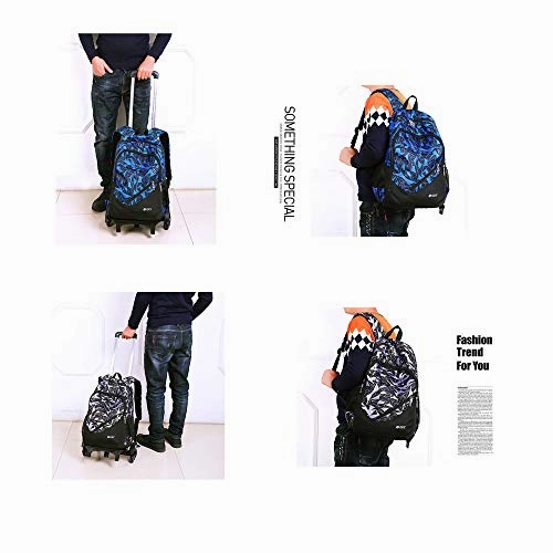 Adanina 3Pcs Geometric Prints Elementary Students Rolling Backpack School Bag With Wheels Trolley