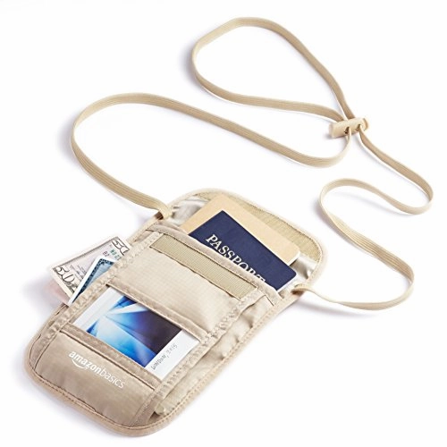 Amazonbasics Rfid Travel Neck Stash Wallet, Khaki
