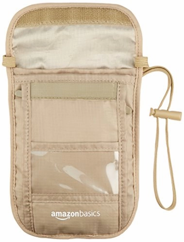 Amazonbasics Rfid Travel Neck Stash Wallet, Khaki