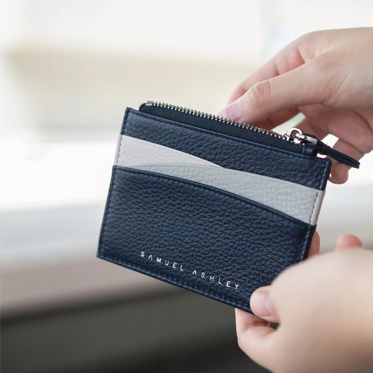 Amber Top Zip Leather Card Holder