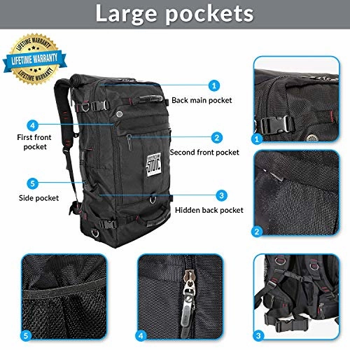 American Stoic Carry On Bag Black - 50L TSA Approved Weekender Bag  Convertible from 19 Laptop Backpack to Carryon Duffel Bag  22x14x9 (43 linear) Inches