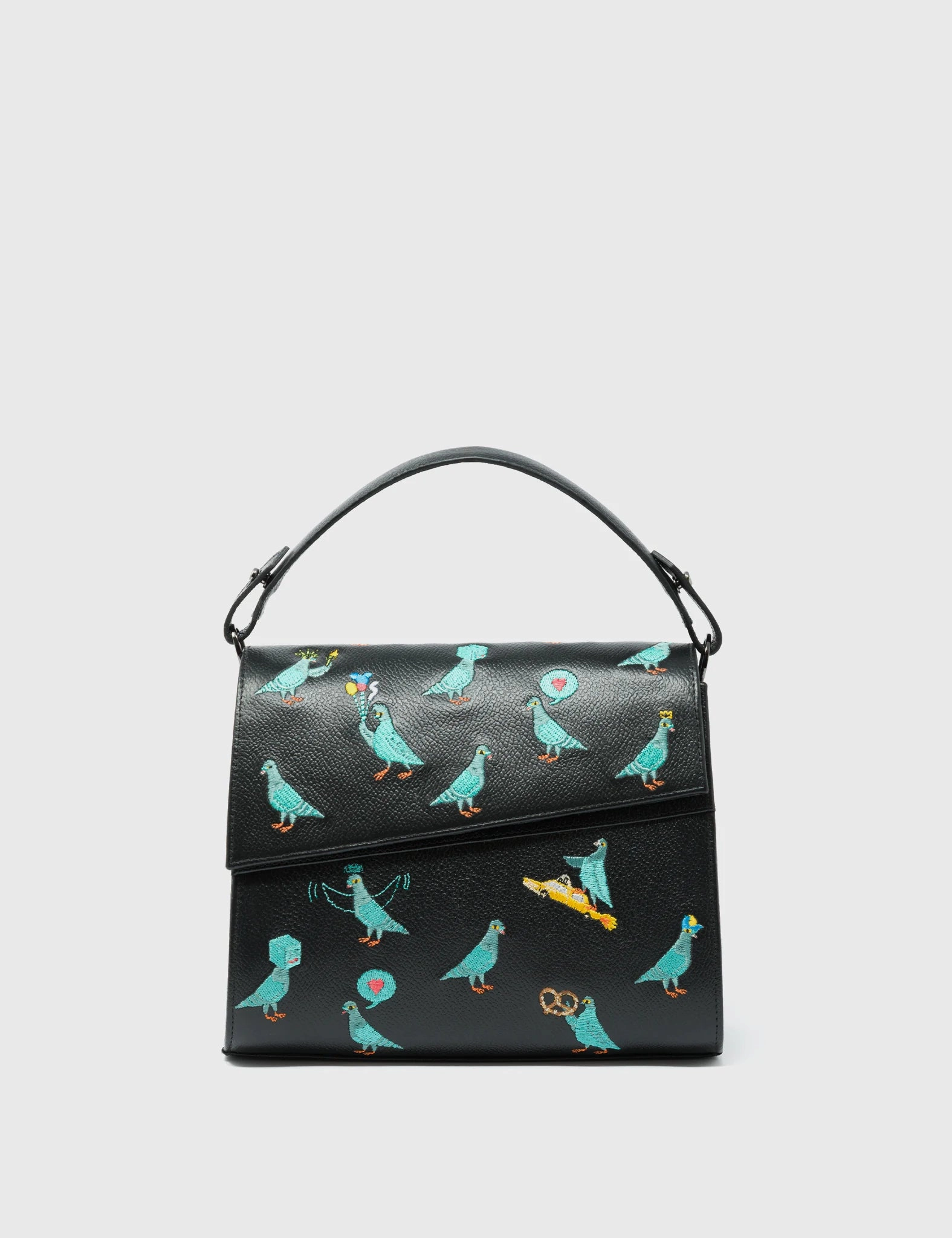 Anastasio Mini Crossbody Handbag Black Leather - Pigeonista Embroidery
