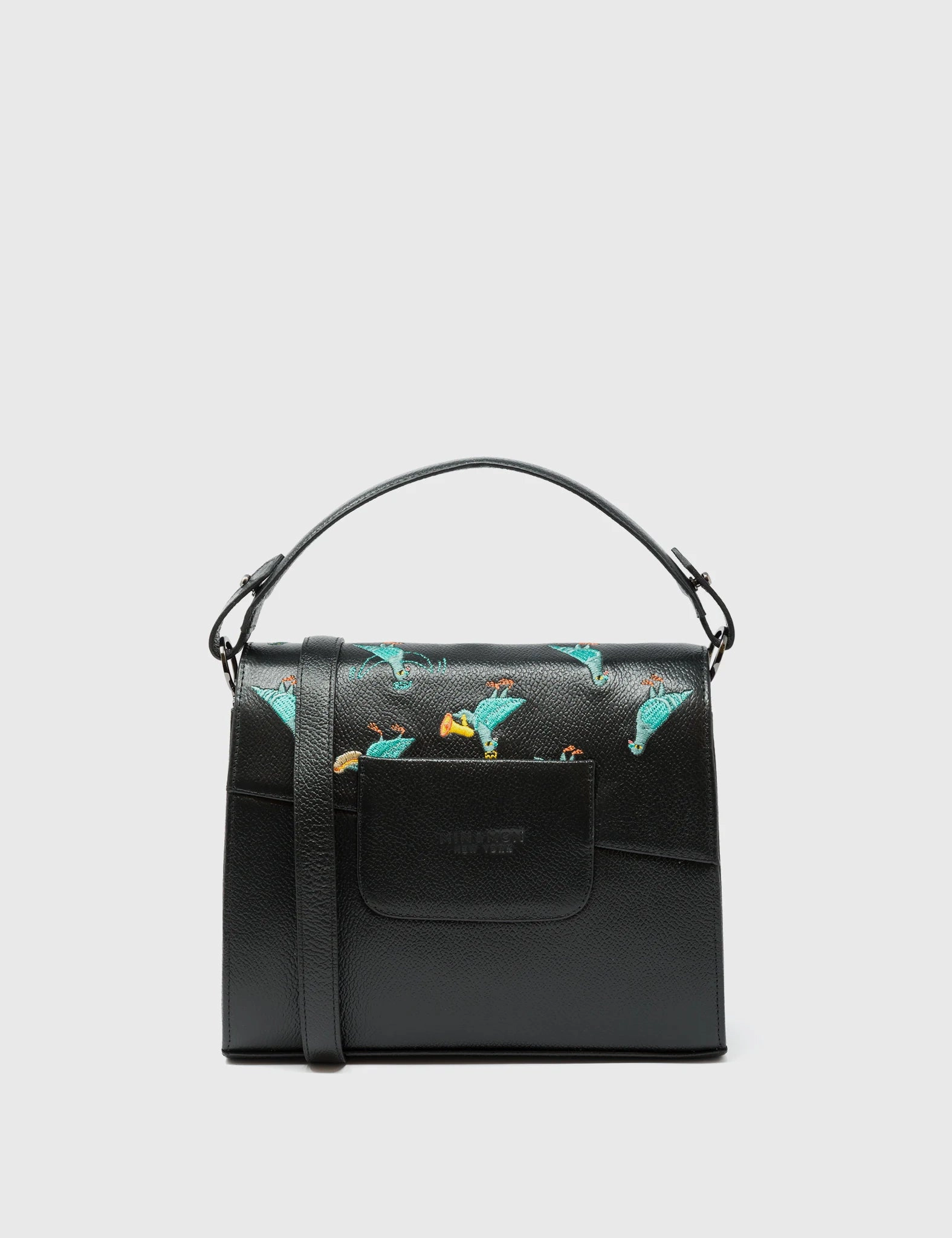 Anastasio Mini Crossbody Handbag Black Leather - Pigeonista Embroidery