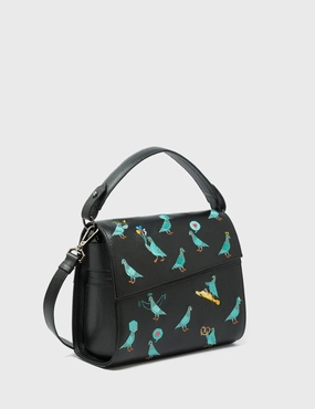 Anastasio Mini Crossbody Handbag Black Leather - Pigeonista Embroidery
