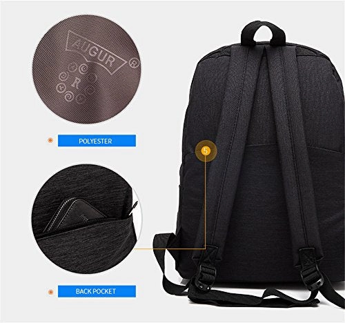 Augur Casual Laptop Backpack Light-Weight Classic Bookbag Rucksack for Travel, Black