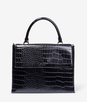 Aynissa croc effect top handle tote in black