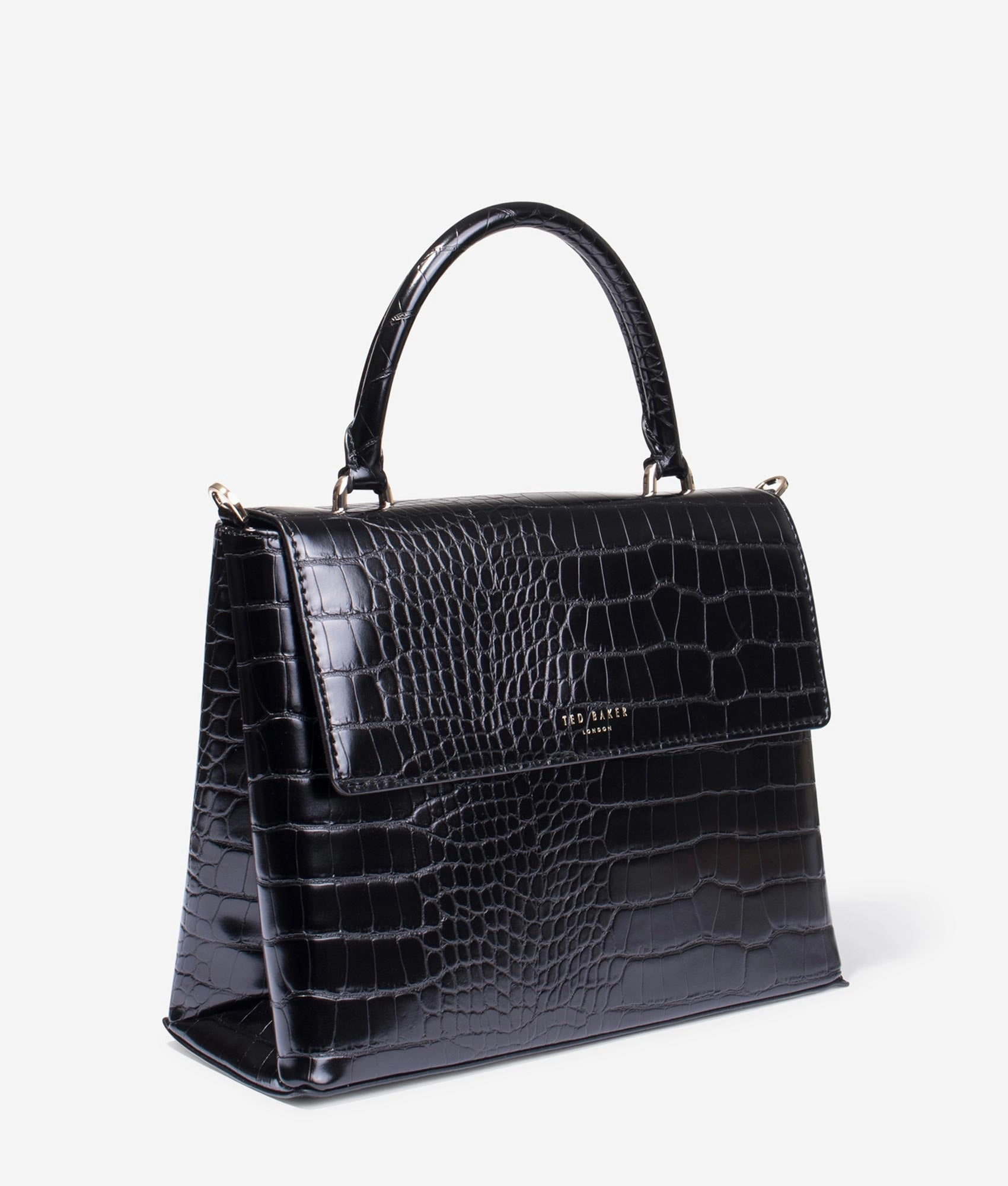 Aynissa croc effect top handle tote in black