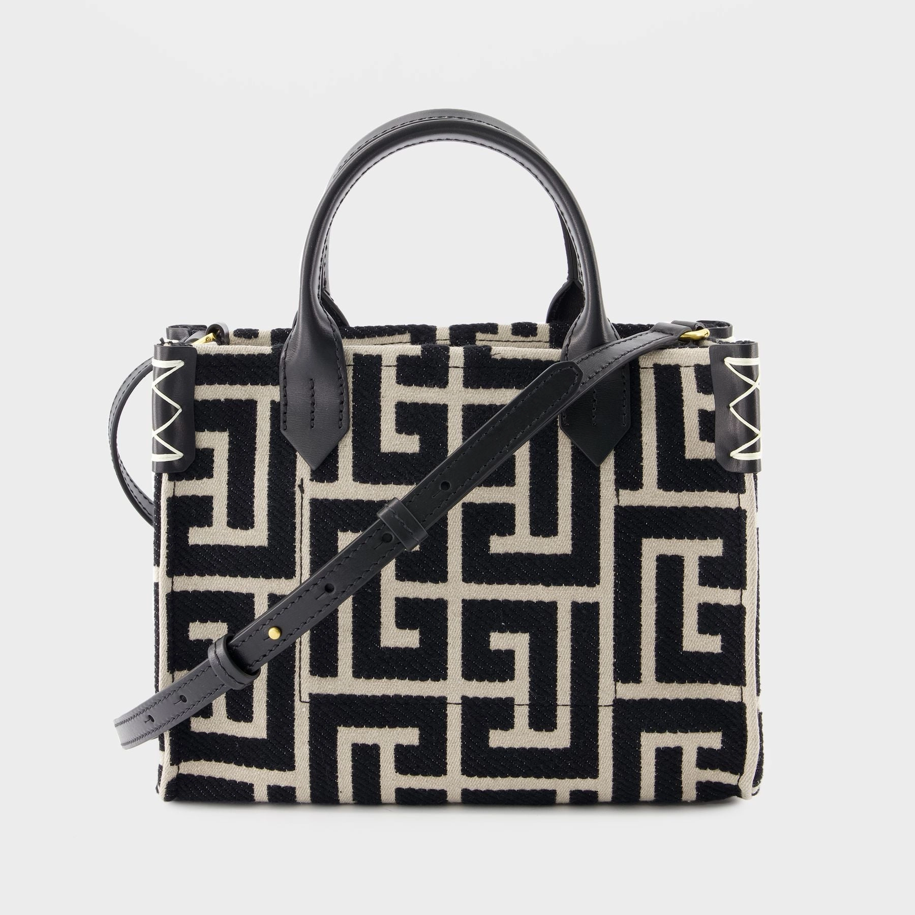B-Army Small Shopper Bag - Balmain - Cotton - Ivory/Black