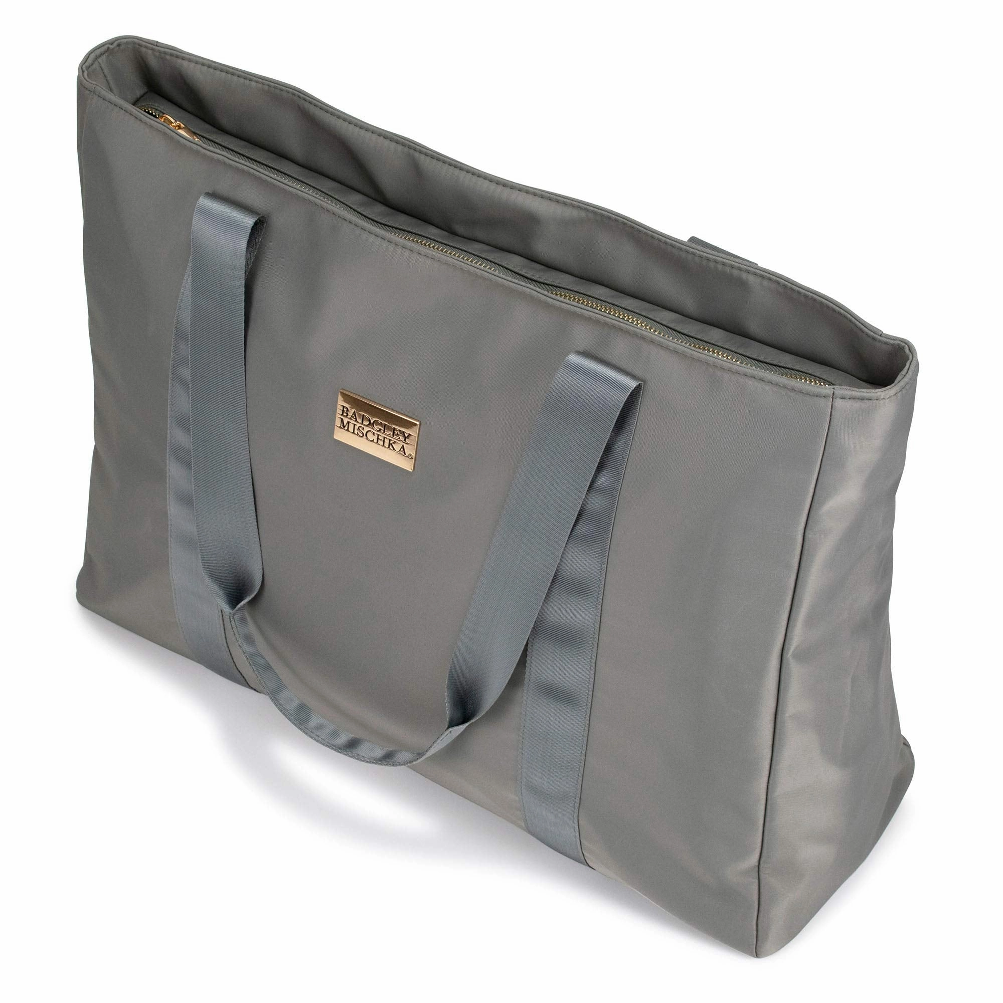 BADGLEY MISCHKA Nylon Travel Tote Weekender Bag - Lightweight Packable Travel Bag (Grey)