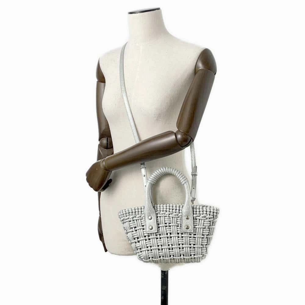 BALENCIAGA Bistro 2WAY Shoulder Bag Silver678028 Patent Leather Size XXS