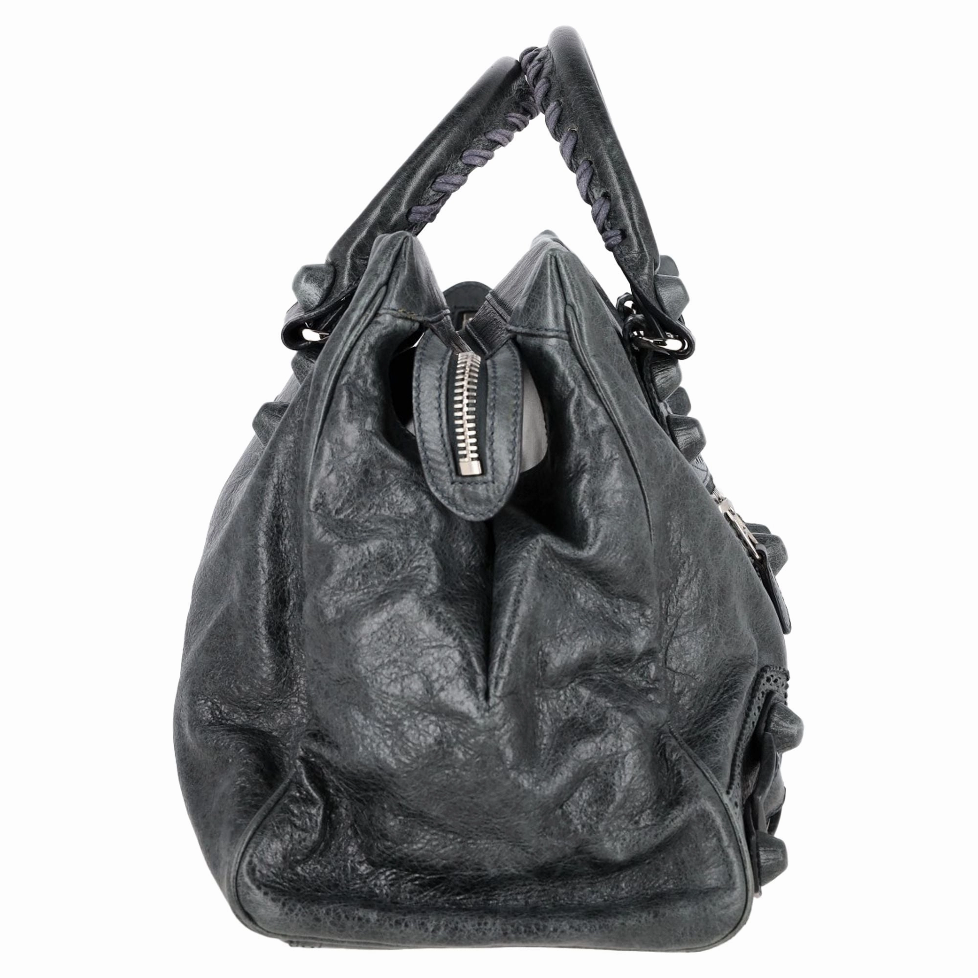 Balenciaga Giant Motocross Brogue Handbag in Grey Leather