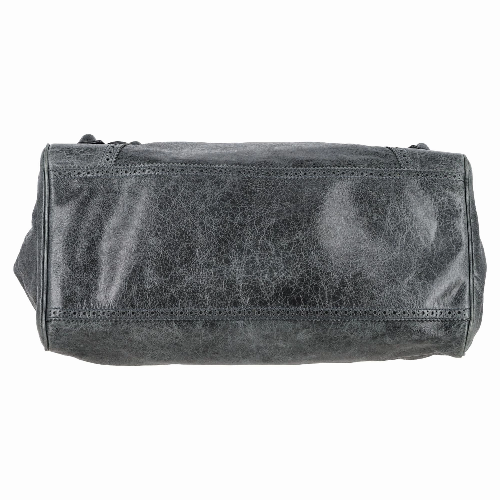 Balenciaga Giant Motocross Brogue Handbag in Grey Leather