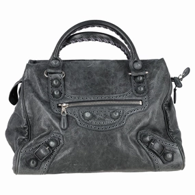 Balenciaga Giant Motocross Brogue Handbag in Grey Leather