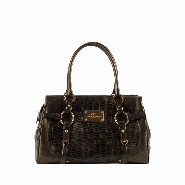Balenciaga Logo Embossed Leather Shoulder Bag