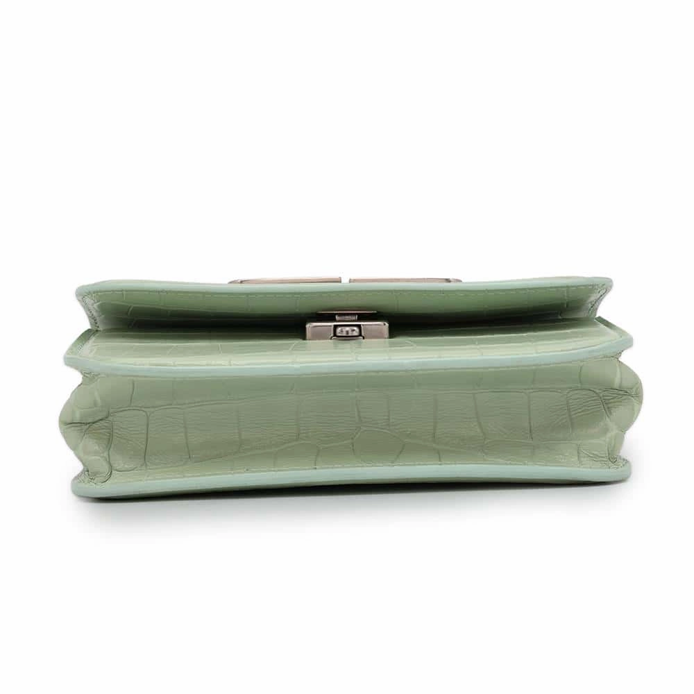 BALENCIAGA Logo Shoulder Bag Light Green679863 Embossed Leather