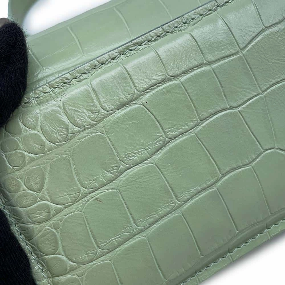 BALENCIAGA Logo Shoulder Bag Light Green679863 Embossed Leather