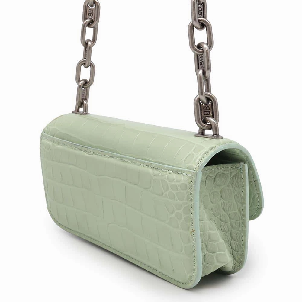BALENCIAGA Logo Shoulder Bag Light Green679863 Embossed Leather