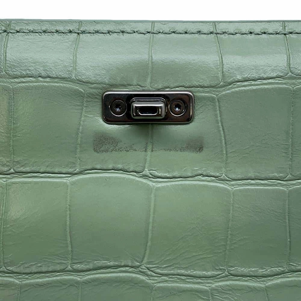 BALENCIAGA Logo Shoulder Bag Light Green679863 Embossed Leather