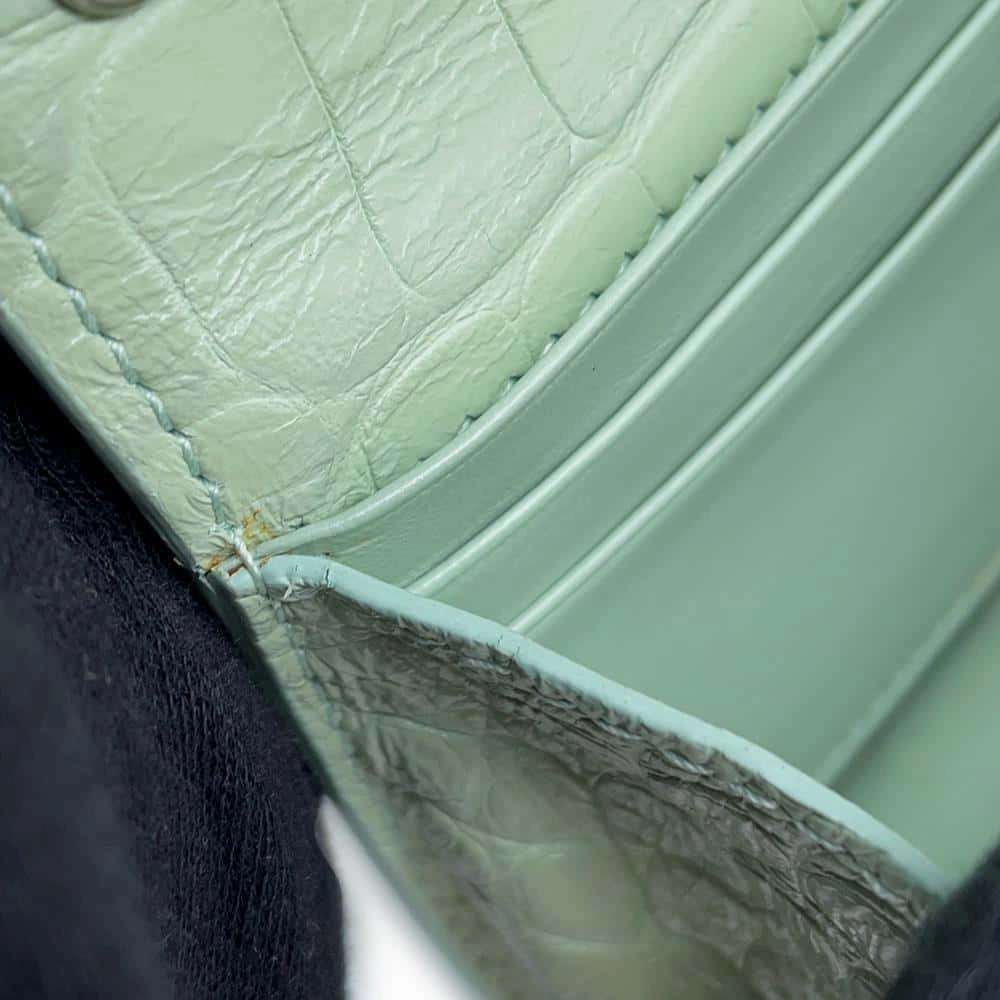 BALENCIAGA Logo Shoulder Bag Light Green679863 Embossed Leather