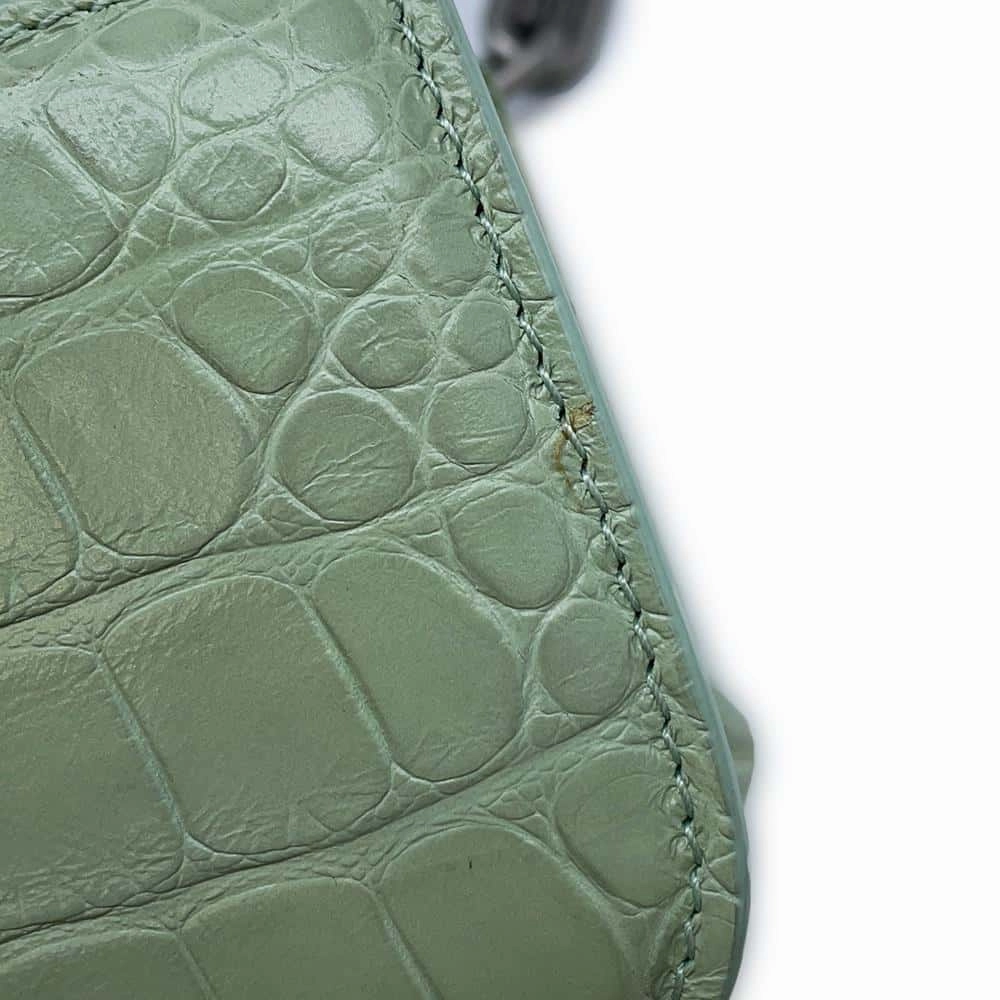 BALENCIAGA Logo Shoulder Bag Light Green679863 Embossed Leather