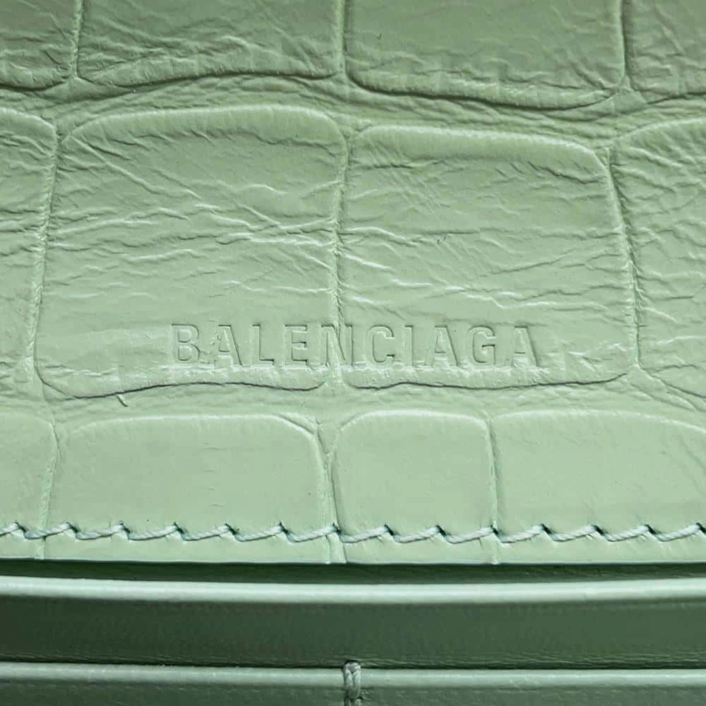 BALENCIAGA Logo Shoulder Bag Light Green679863 Embossed Leather