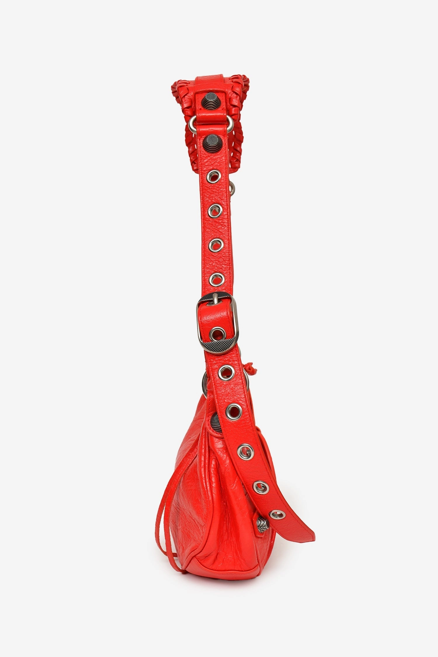 Balenciaga Red Leather Studded 'Cagole' Shoulder Bag