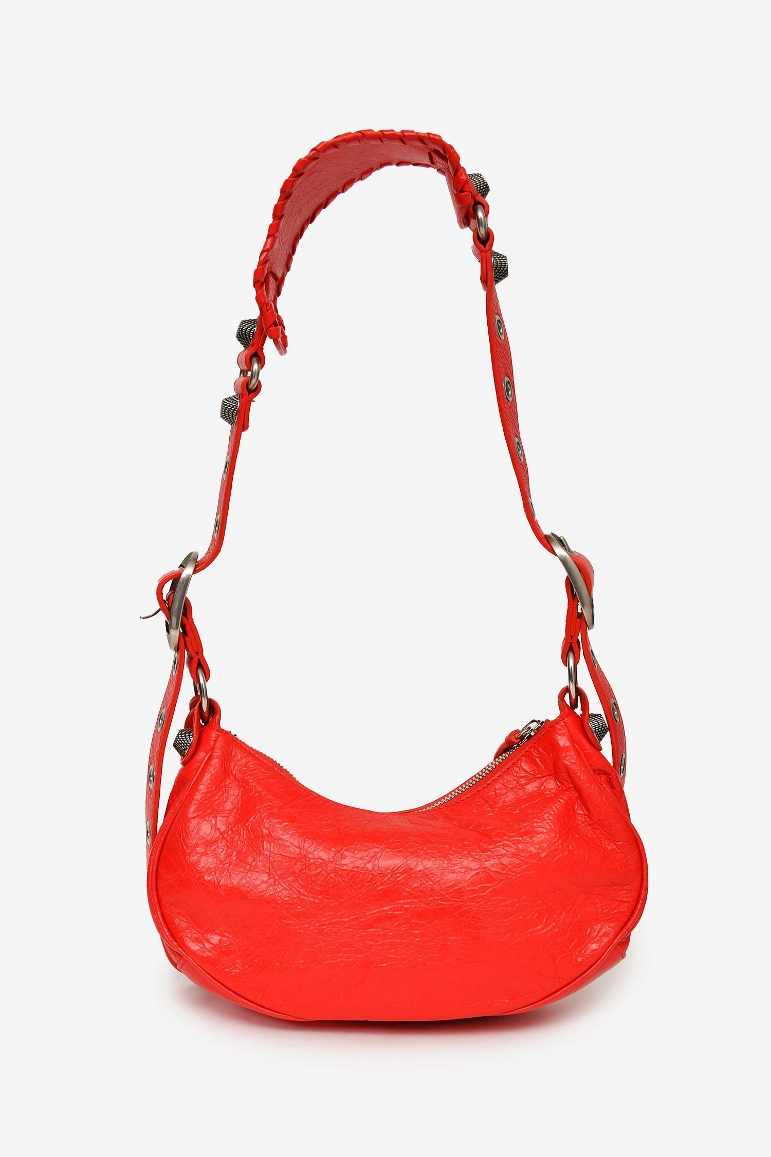 Balenciaga Red Leather Studded 'Cagole' Shoulder Bag