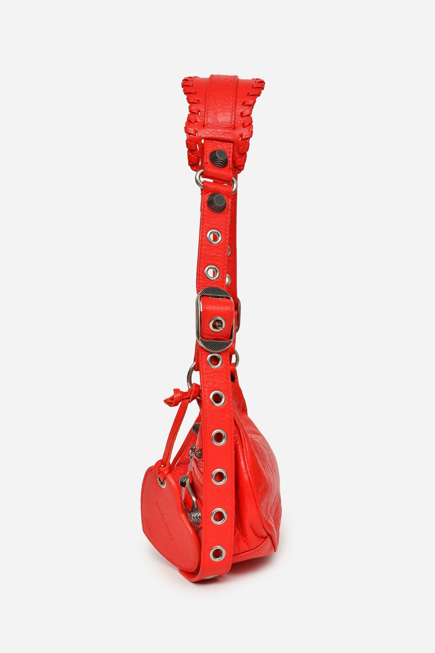 Balenciaga Red Leather Studded 'Cagole' Shoulder Bag
