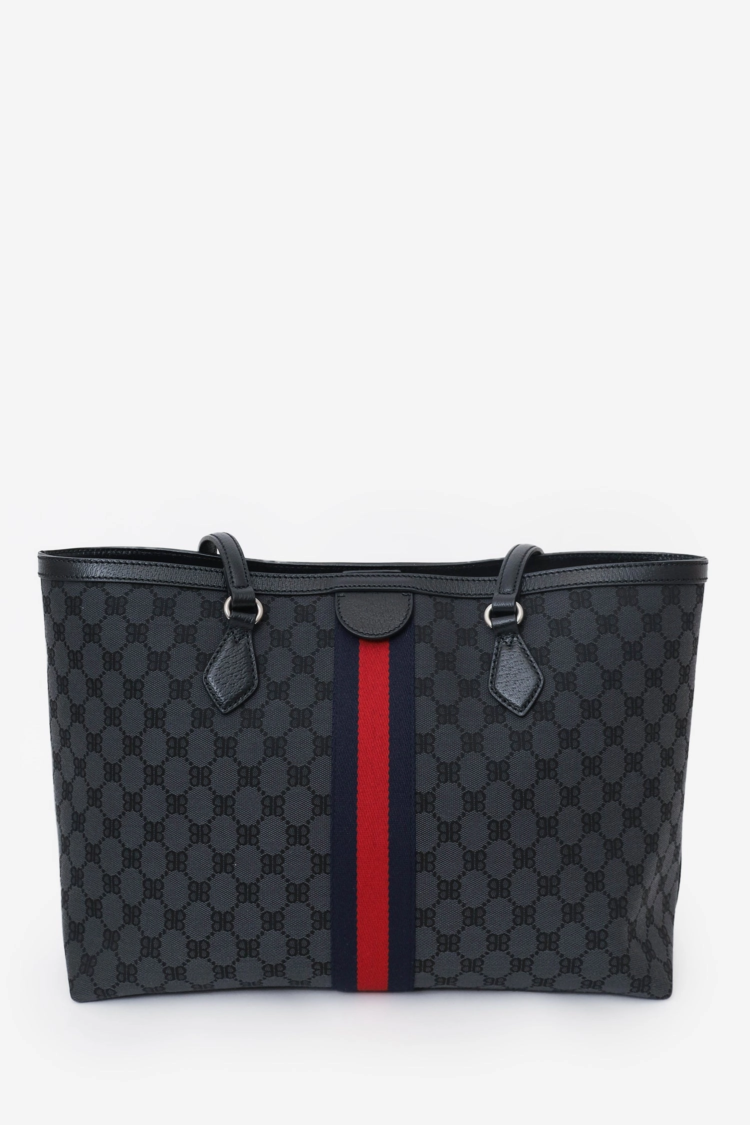 Balenciaga x Gucci Black BB Monogram Web Graffiti Medium Ophidia Shopping Tote