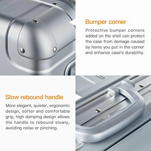 Bamboo Wolf 20-inch Aluminum-Magnesium Alloy Carry-on Hardside Suitcase Hard Shell Luggage, Built-In TSA Lock, Zipperless Fashion with Spinner Wheels for Travel / Business, Silver