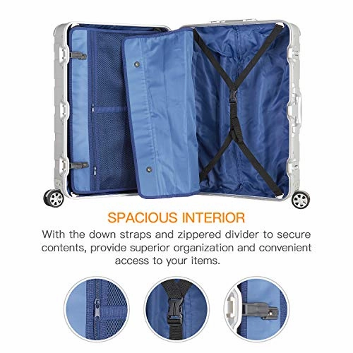 Bamboo Wolf 20-inch Aluminum-Magnesium Alloy Carry-on Hardside Suitcase Hard Shell Luggage, Built-In TSA Lock, Zipperless Fashion with Spinner Wheels for Travel / Business, Silver